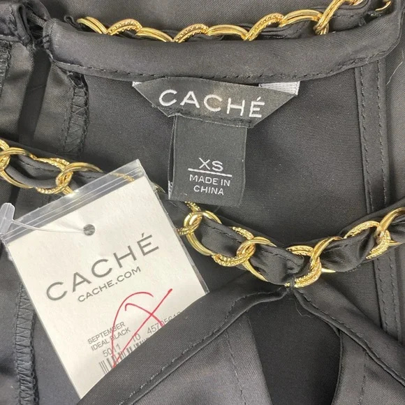 Cache Black Sleeveless Chain Trim Plunge Front Top Blouse XS NEW - Picture 6 of 7